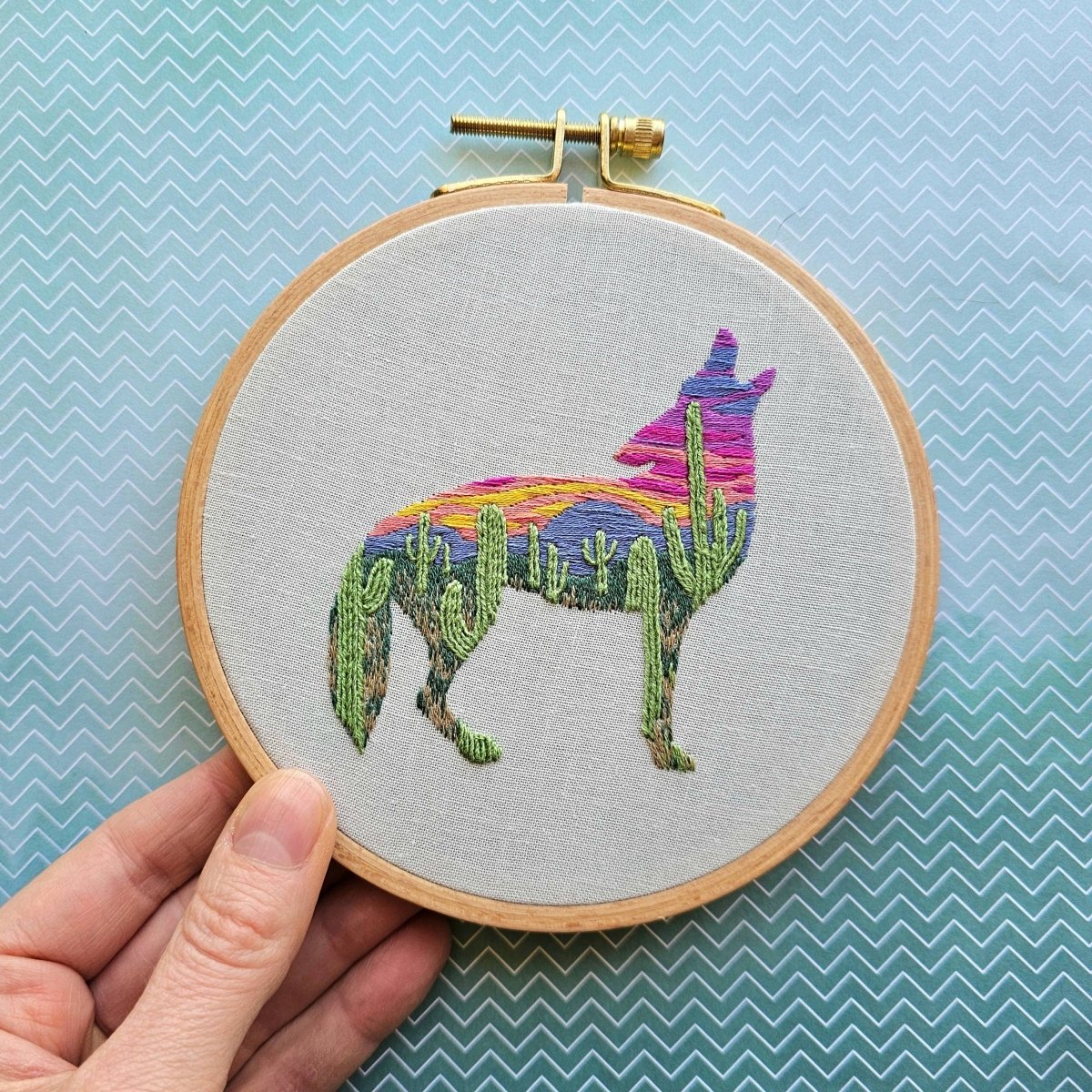 Jessica Long Embroidery - Desert Coyote Embroidery Kit - The Merri Artist - merriartist.com