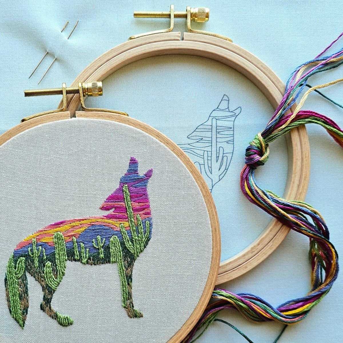 Jessica Long Embroidery - Desert Coyote Embroidery Kit - The Merri Artist - merriartist.com