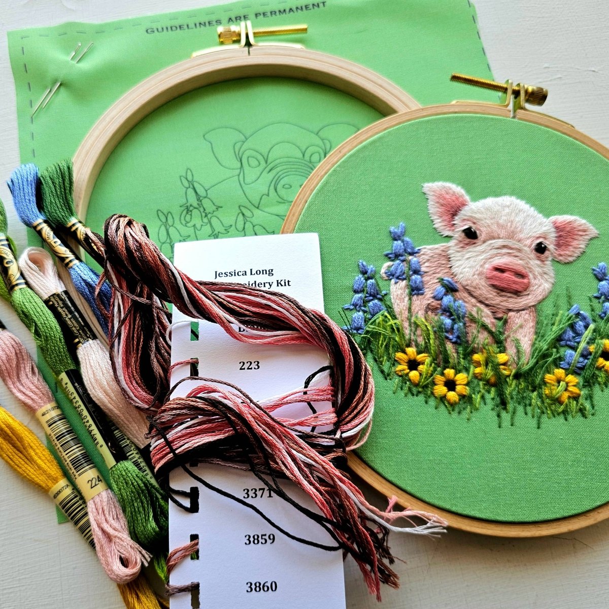 Jessica Long Embroidery - Posing Piglet Embroidery Kit - The Merri Artist - merriartist.com