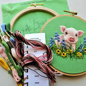Jessica Long Embroidery - Posing Piglet Embroidery Kit - The Merri Artist - merriartist.com