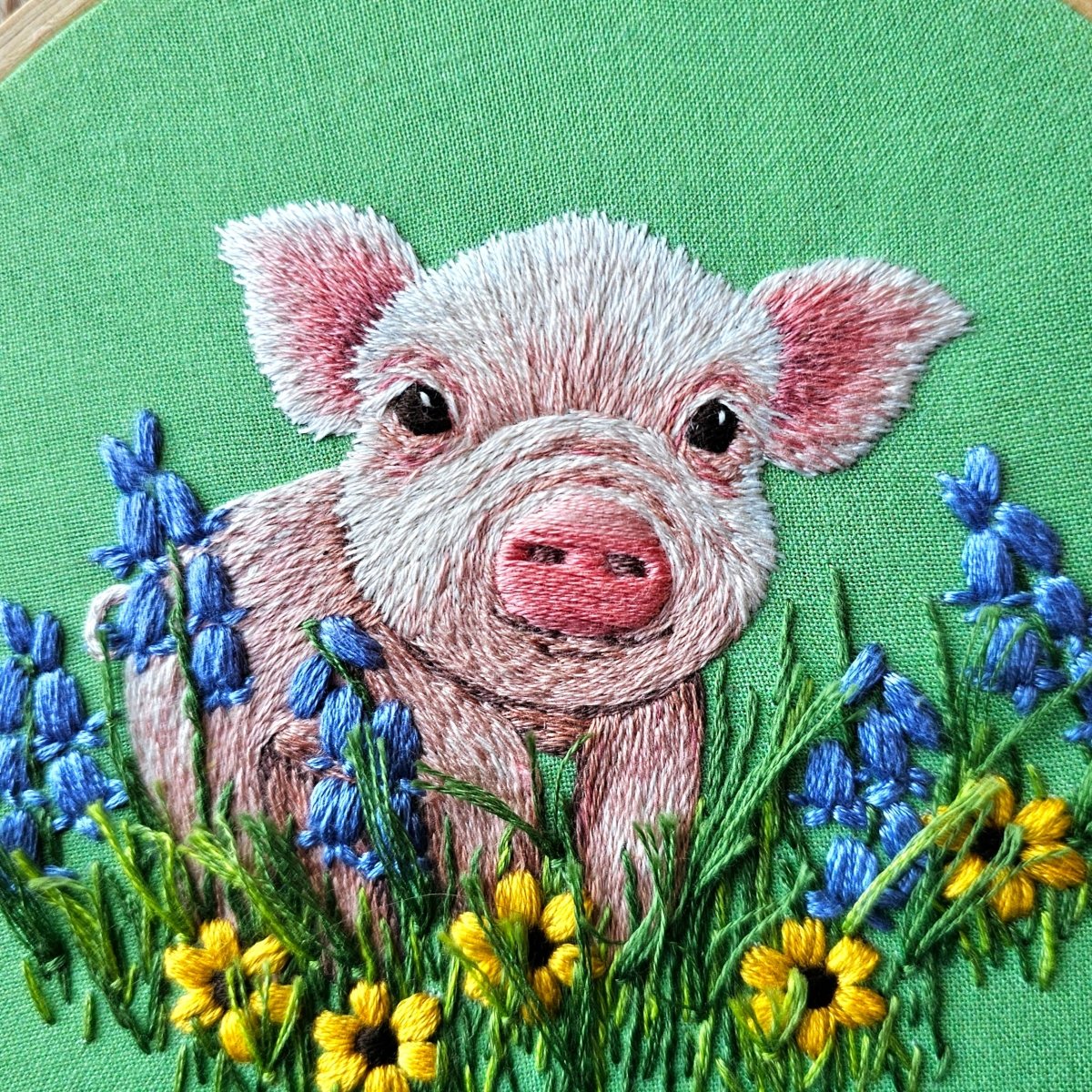 Jessica Long Embroidery - Posing Piglet Embroidery Kit - The Merri Artist - merriartist.com