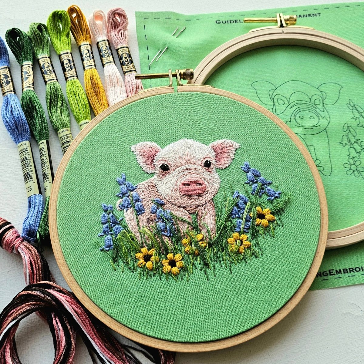 Jessica Long Embroidery - Posing Piglet Embroidery Kit - The Merri Artist - merriartist.com