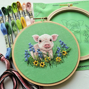 Jessica Long Embroidery - Posing Piglet Embroidery Kit - The Merri Artist - merriartist.com