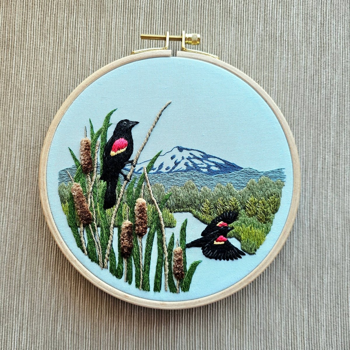 Jessica Long Embroidery - Red - Winged Blackbirds Embroidery Kit - The Merri Artist - merriartist.com