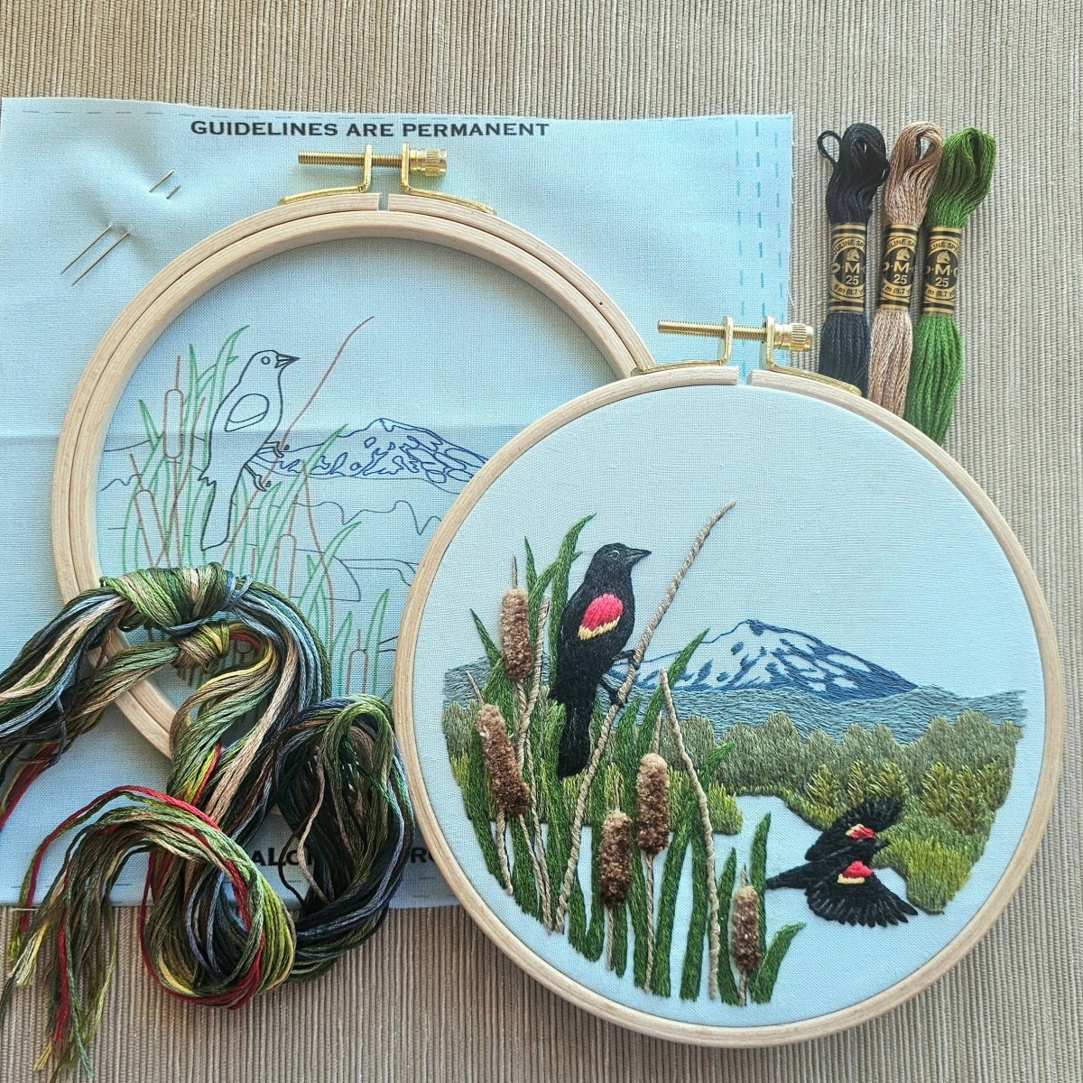 Jessica Long Embroidery - Red - Winged Blackbirds Embroidery Kit - The Merri Artist - merriartist.com