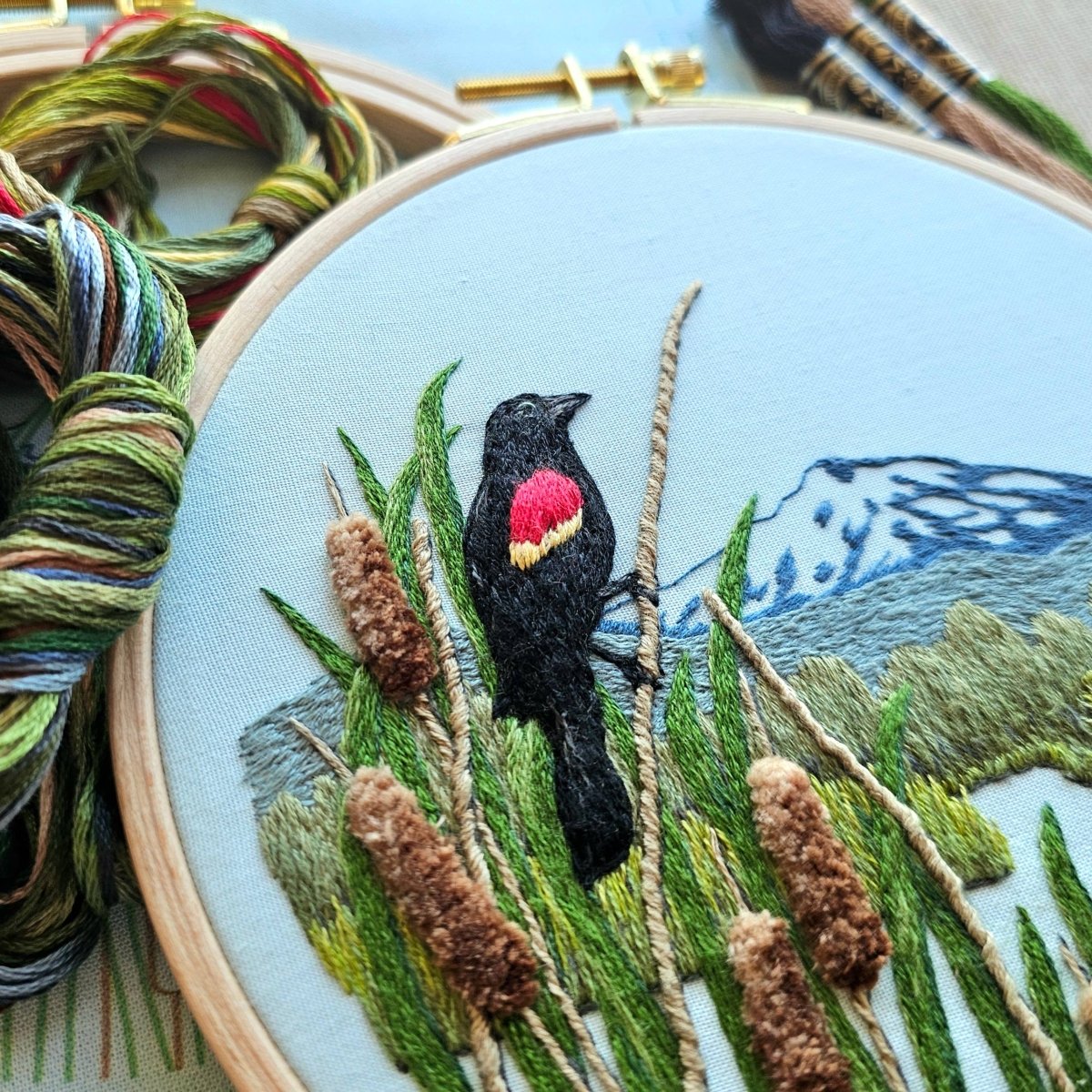 Jessica Long Embroidery - Red - Winged Blackbirds Embroidery Kit - The Merri Artist - merriartist.com