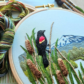 Jessica Long Embroidery - Red - Winged Blackbirds Embroidery Kit - The Merri Artist - merriartist.com