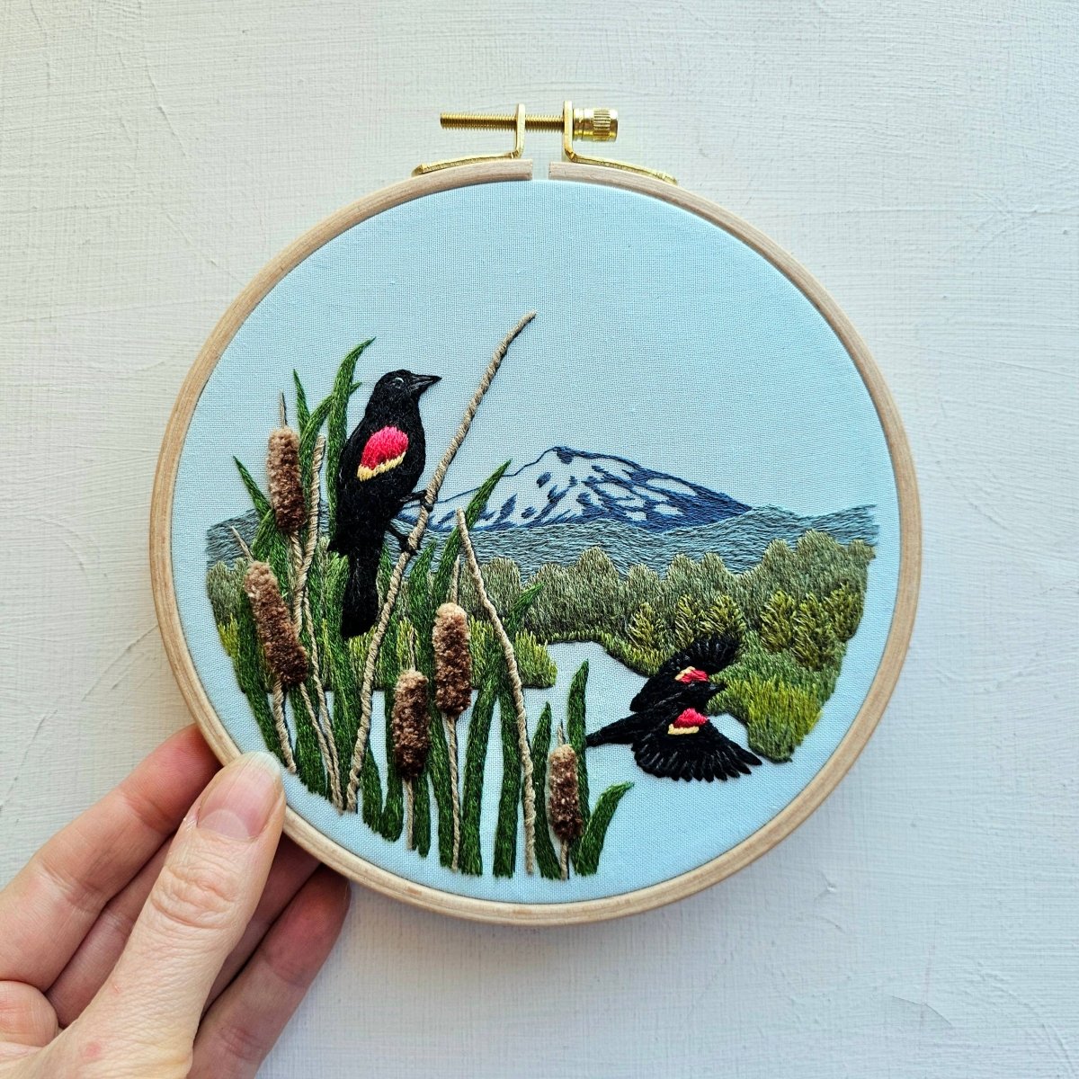 Jessica Long Embroidery - Red - Winged Blackbirds Embroidery Kit - The Merri Artist - merriartist.com