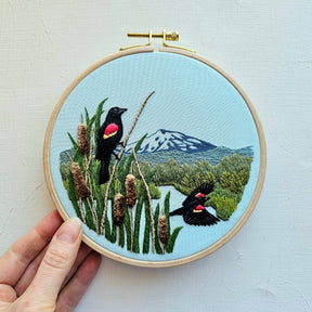 Jessica Long Embroidery - Red - Winged Blackbirds Embroidery Kit - The Merri Artist - merriartist.com
