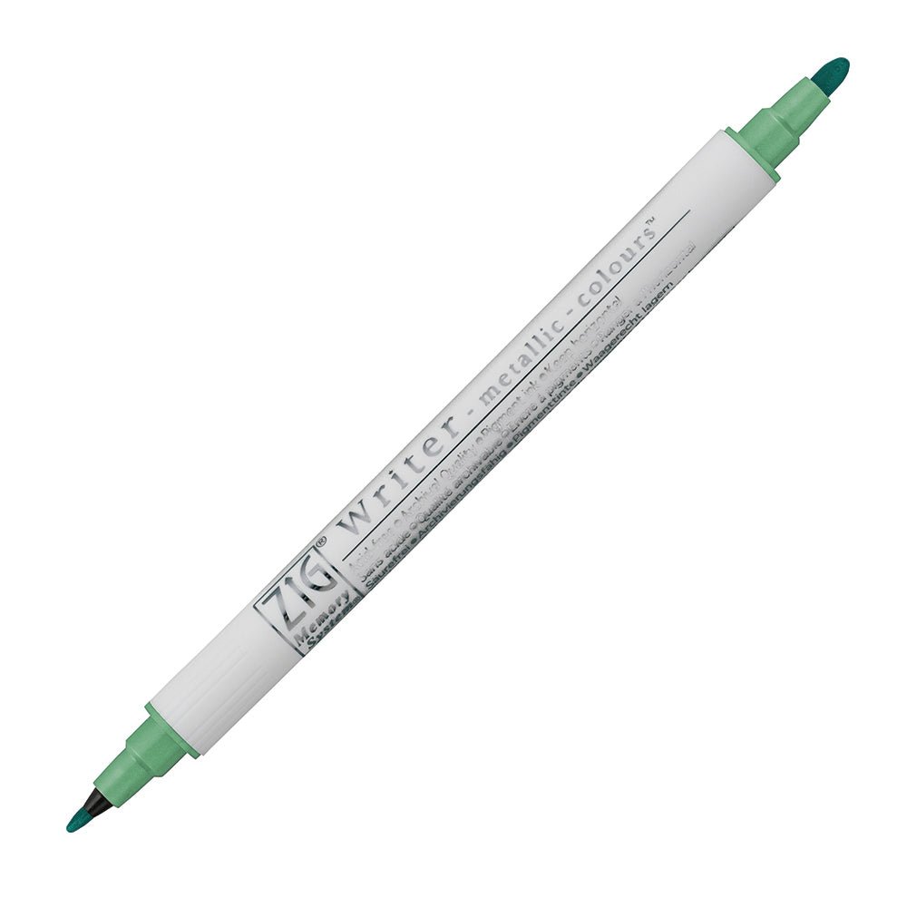 Kuretake ZIG Writer Metallic Marker Double - Ended Bullet 1.0 mm & 1.2mm tips - Green - The Merri Artist - merriartist.com
