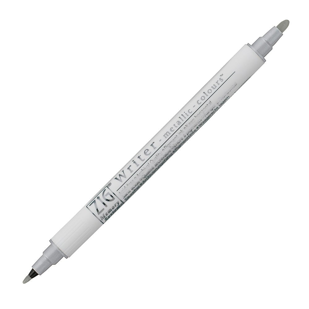 Kuretake ZIG Writer Metallic Marker Double - Ended Bullet 1.0 mm & 1.2mm tips - Silver - The Merri Artist - merriartist.com