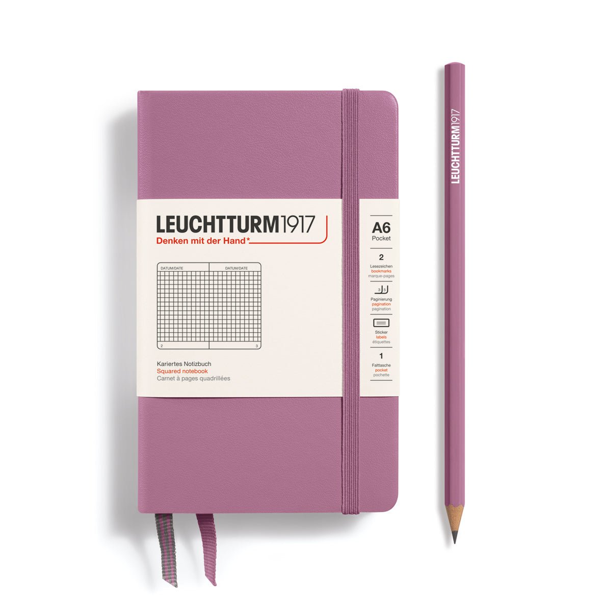 Leuchtturm1917 Hardcover Notebook - Dusty Rose - Pocket 3.5 x 6 in (A6) - 187 pages - Squared - The Merri Artist - merriartist.com