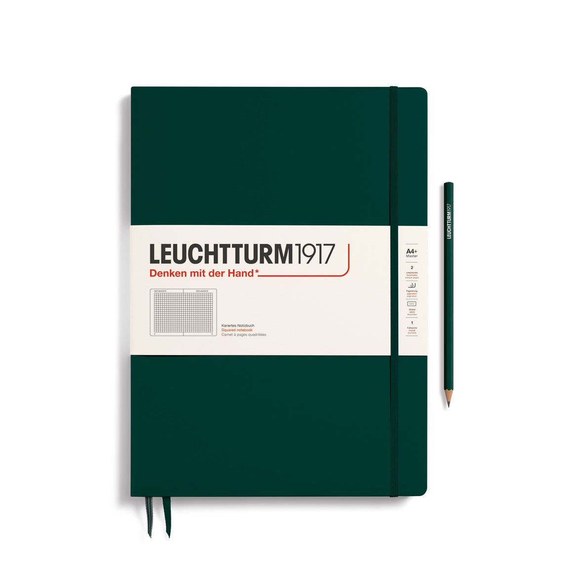 Leuchtturm1917 Hardcover Notebook - Forest Green - Master Slim 8.75 x 12.5 inch (A4+) - 123 pages - squared - The Merri Artist - merriartist.com
