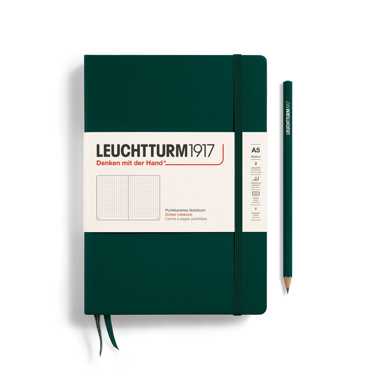 Leuchtturm1917 Hardcover Notebook - Forest Green - Medium 5.75 x 8.25 inch (A5) - 251 pages - dotted - The Merri Artist - merriartist.com