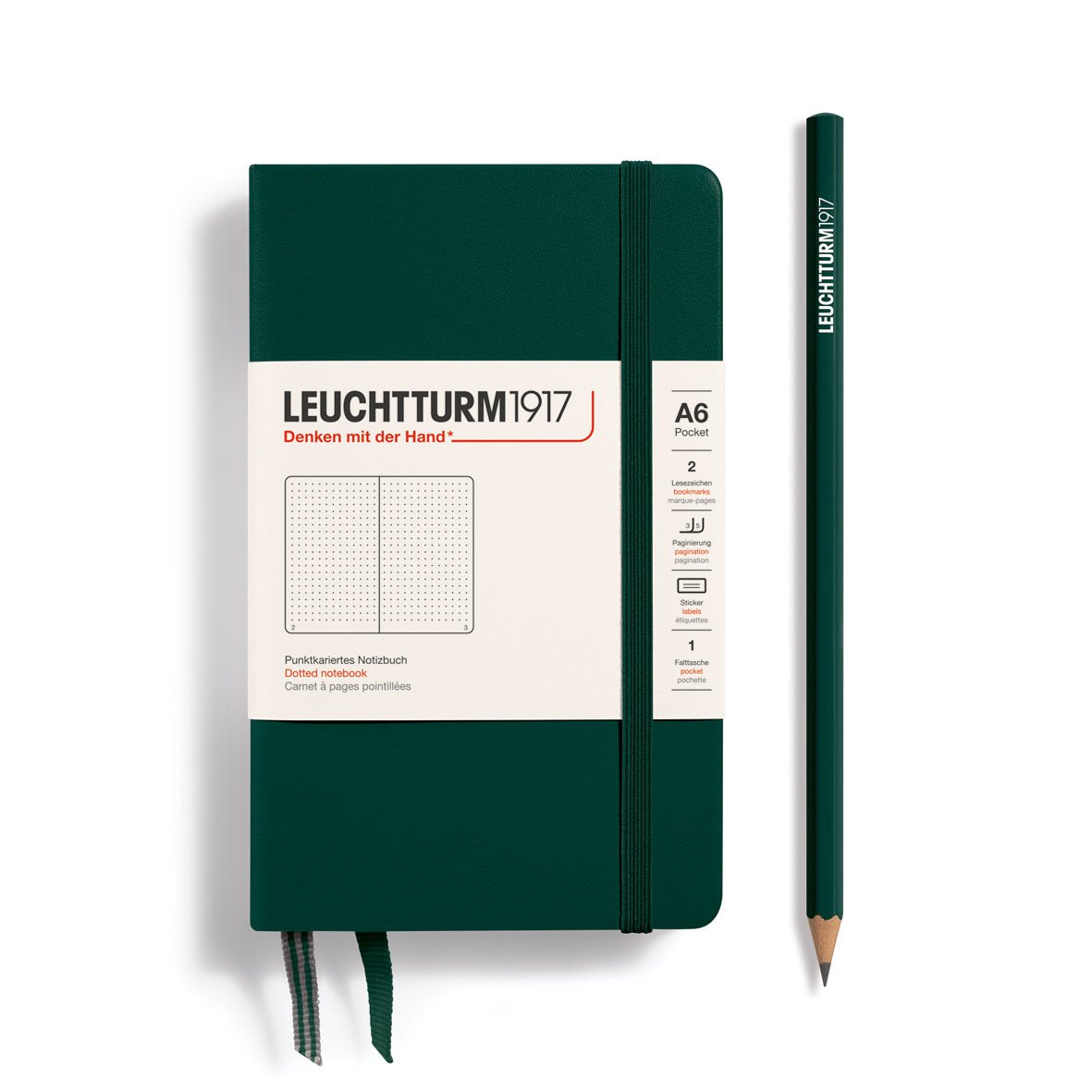 Leuchtturm1917 Hardcover Notebook - Forest Green - Pocket 3.5 x 6 in (A6) - 187 pages - dotted - The Merri Artist - merriartist.com