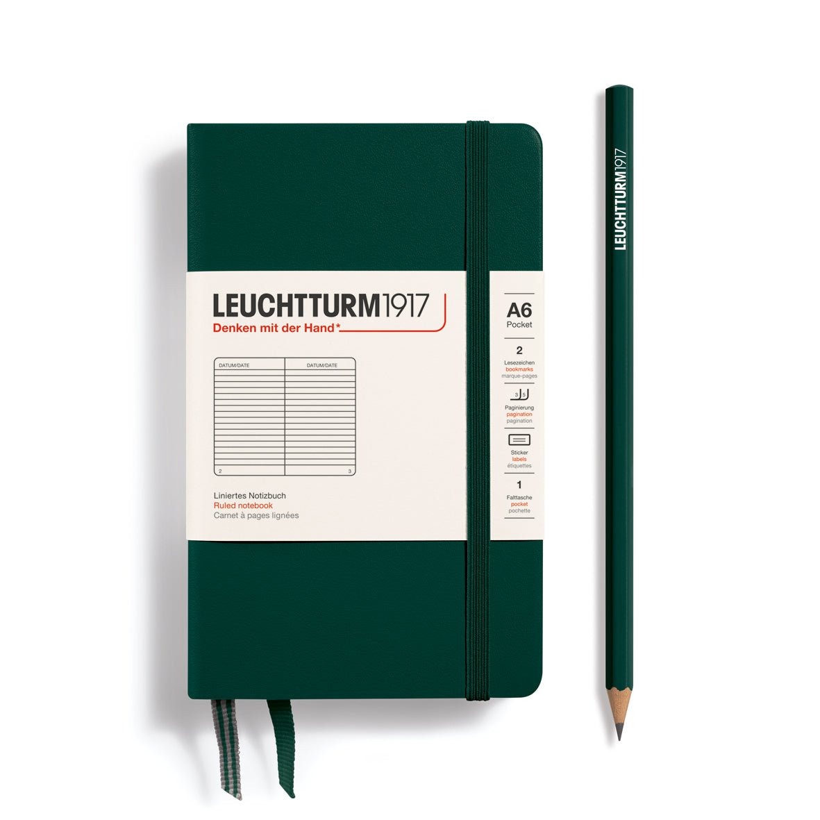 Leuchtturm1917 Hardcover Notebook - Forest Green - Pocket 3.5 x 6 in (A6) - 187 pages - ruled - The Merri Artist - merriartist.com