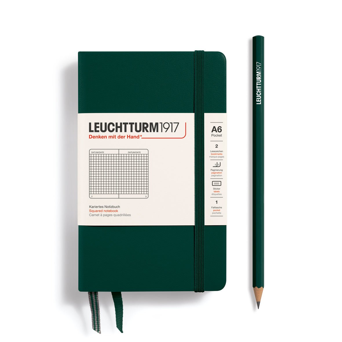 Leuchtturm1917 Hardcover Notebook - Forest Green - Pocket 3.5 x 6 in (A6) - 187 pages - Squared - The Merri Artist - merriartist.com