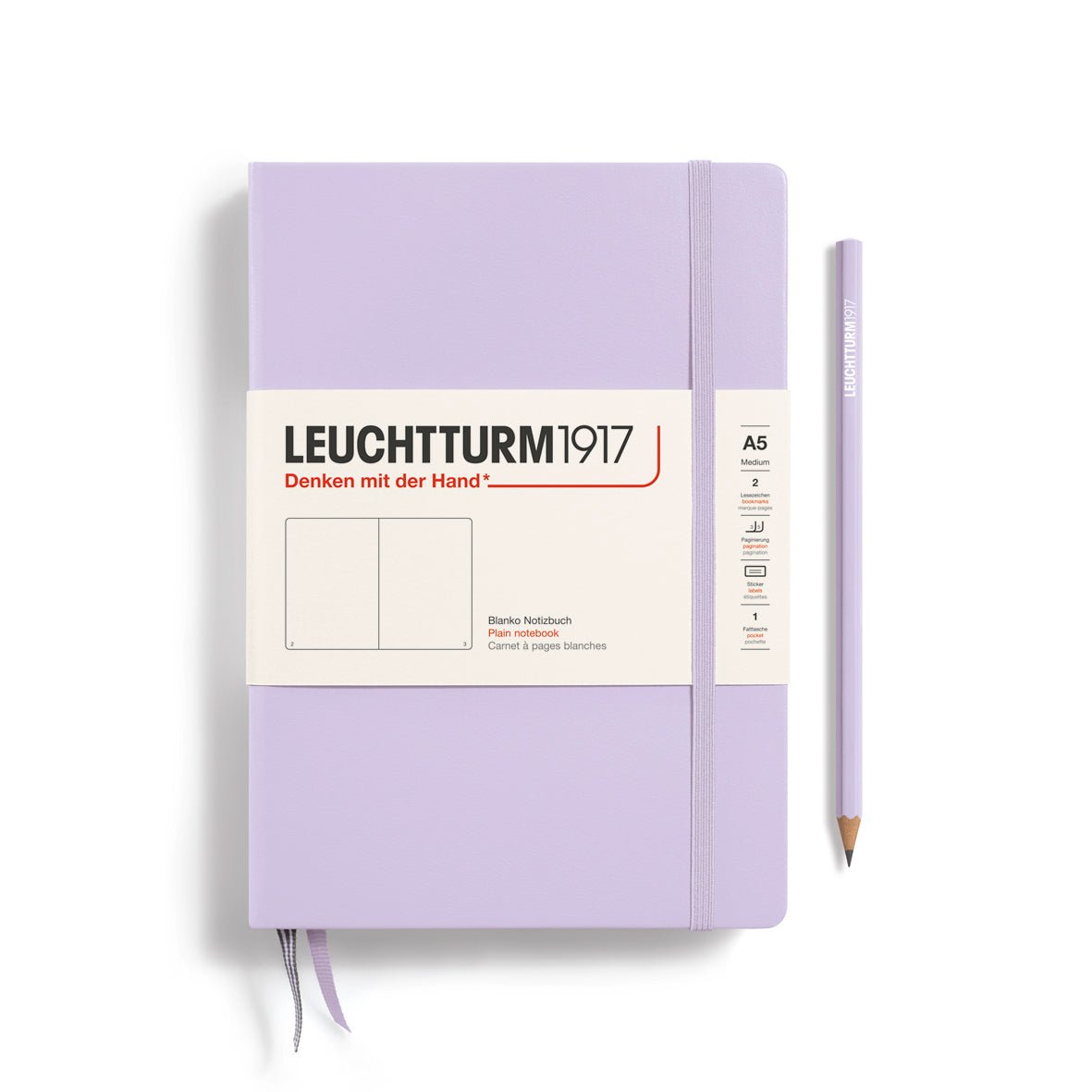 Leuchtturm1917 Hardcover Notebook - Lilac - Medium 5.75 x 8.25 inch (A5) - 251 pages - plain - The Merri Artist - merriartist.com