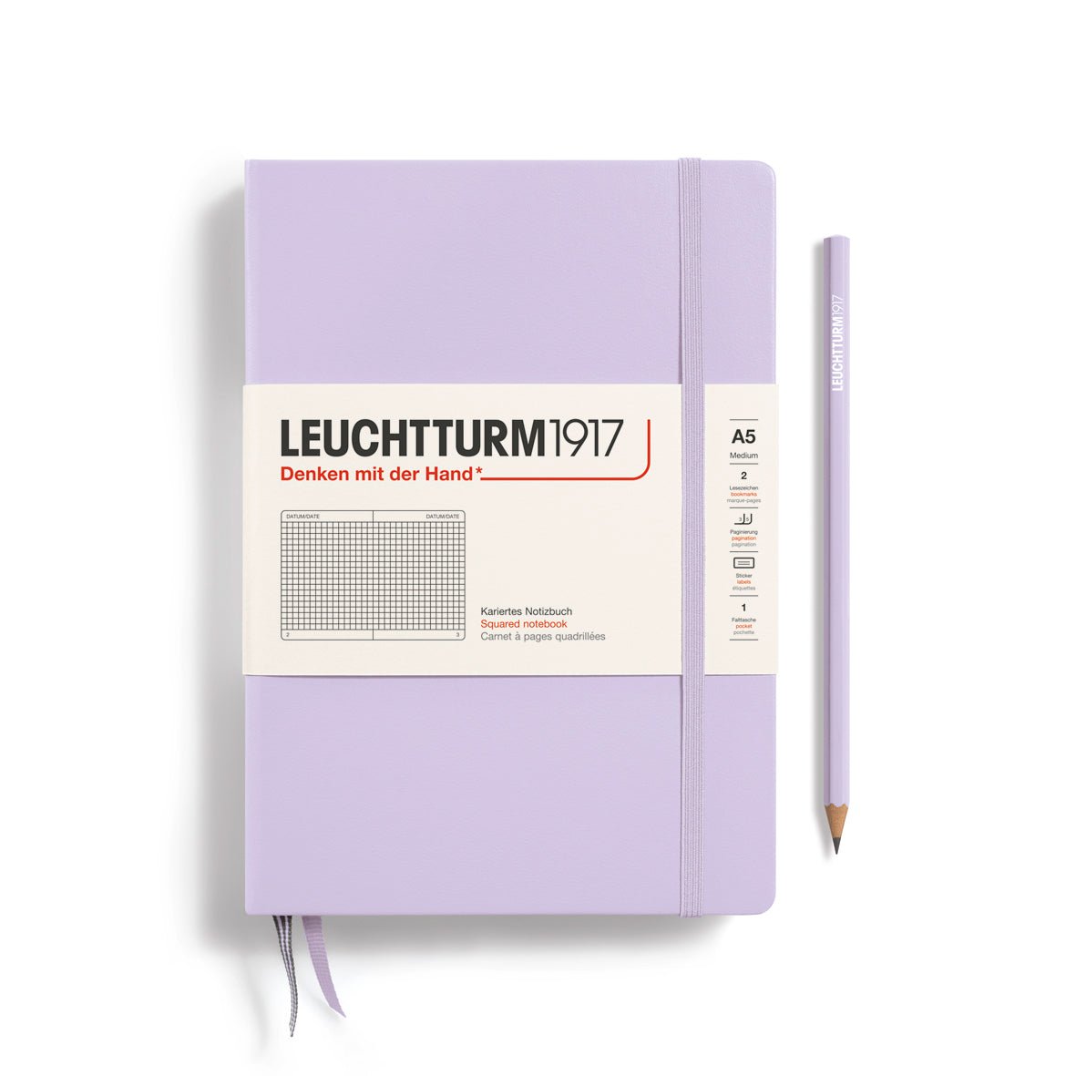Leuchtturm1917 Hardcover Notebook - Lilac - Medium 5.75 x 8.25 inch (A5) - 251 pages - squared - The Merri Artist - merriartist.com