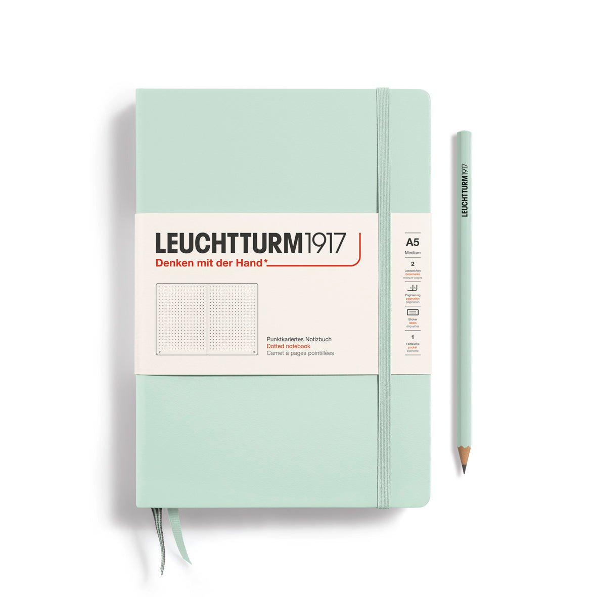 Leuchtturm1917 Hardcover Notebook - Mint Green - Medium 5.75 x 8.25 inch (A5) - 251 pages - dotted - The Merri Artist - merriartist.com