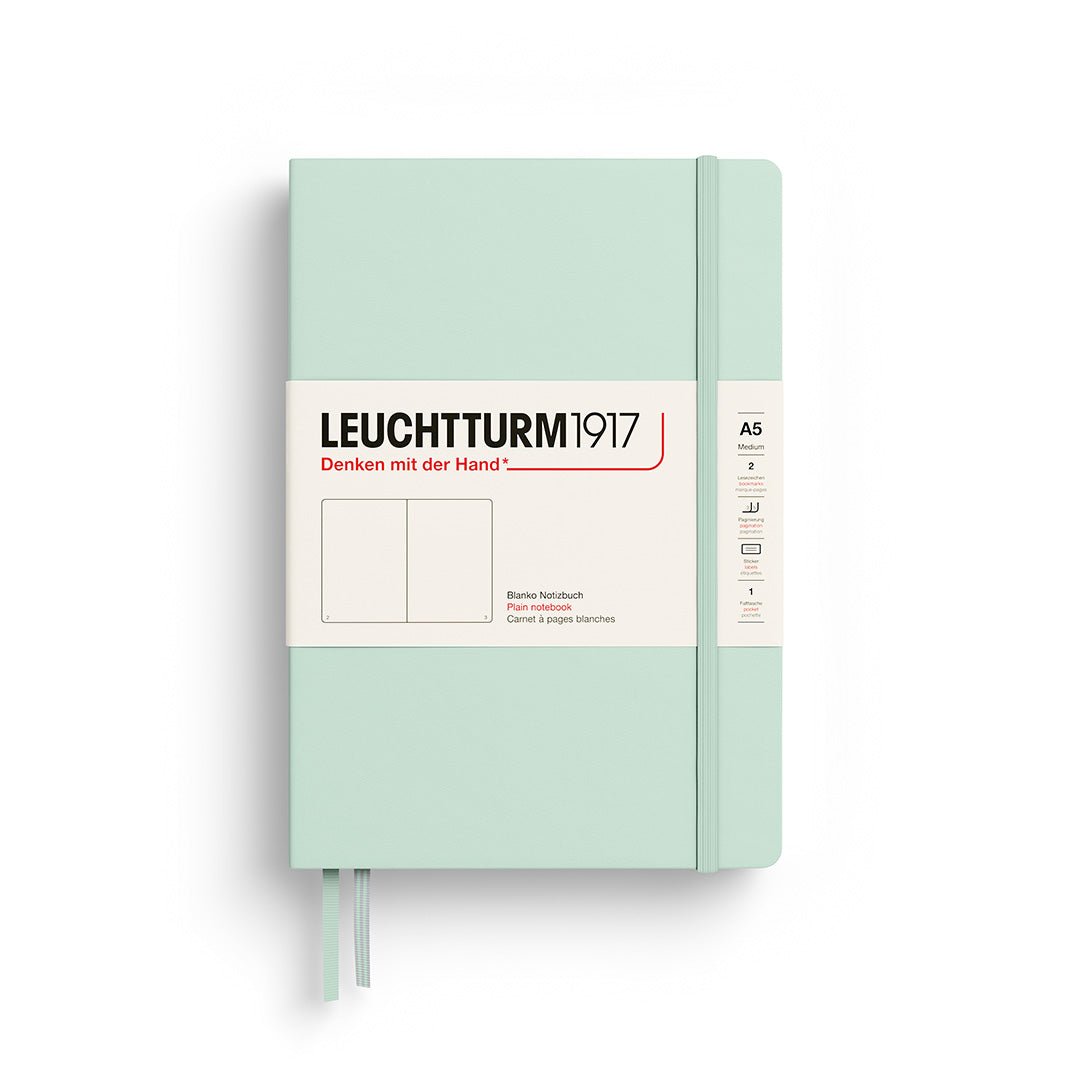Leuchtturm1917 Hardcover Notebook - Mint Green - Medium 5.75 x 8.25 inch (A5) - 251 pages - plain - The Merri Artist - merriartist.com