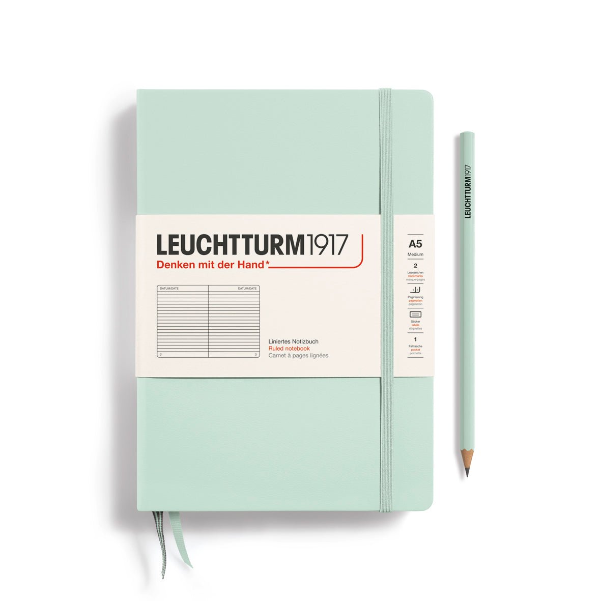 Leuchtturm1917 Hardcover Notebook - Mint Green - Medium 5.75 x 8.25 inch (A5) - 251 pages - ruled - The Merri Artist - merriartist.com