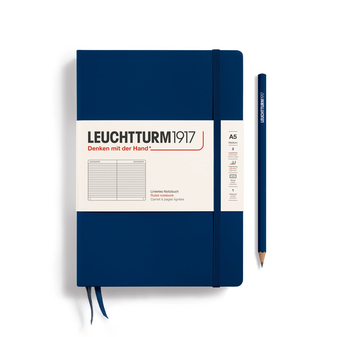 Leuchtturm1917 Hardcover Notebook - Navy - Medium 5.75 x 8.25 inch (A5) - 251 pages - ruled - The Merri Artist - merriartist.com