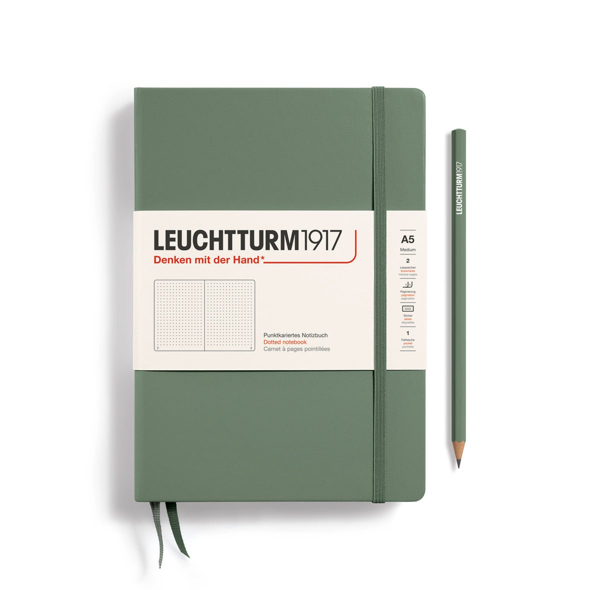 Leuchtturm1917 Hardcover Notebook - Olive - Medium 5.75 x 8.25 inch (A5) - 251 pages - dotted - The Merri Artist - merriartist.com