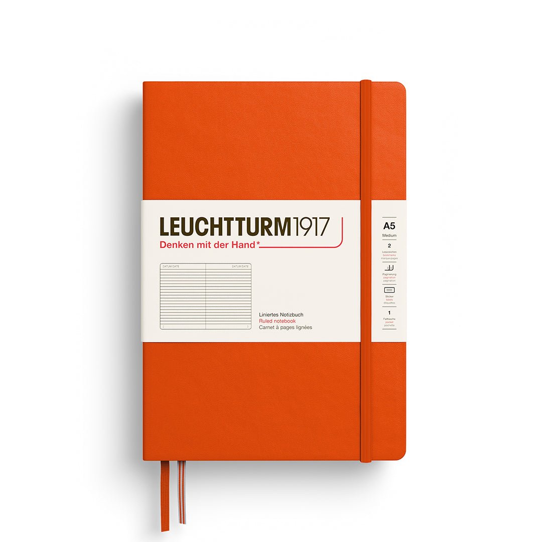 Leuchtturm1917 Hardcover Notebook - Pumpkin - Medium 5.75 x 8.25 inch (A5) - 251 pages - ruled - The Merri Artist - merriartist.com