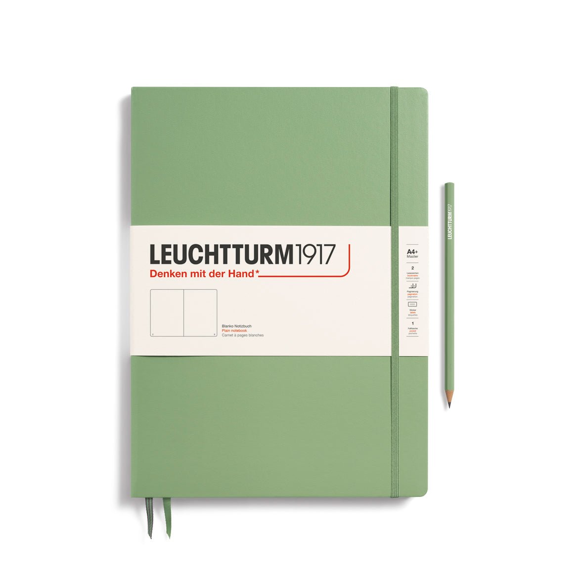 Leuchtturm1917 Hardcover Notebook - Sage - Master Slim 8.75 x 12.5 inch (A4+) - 123 pages - plain - The Merri Artist - merriartist.com