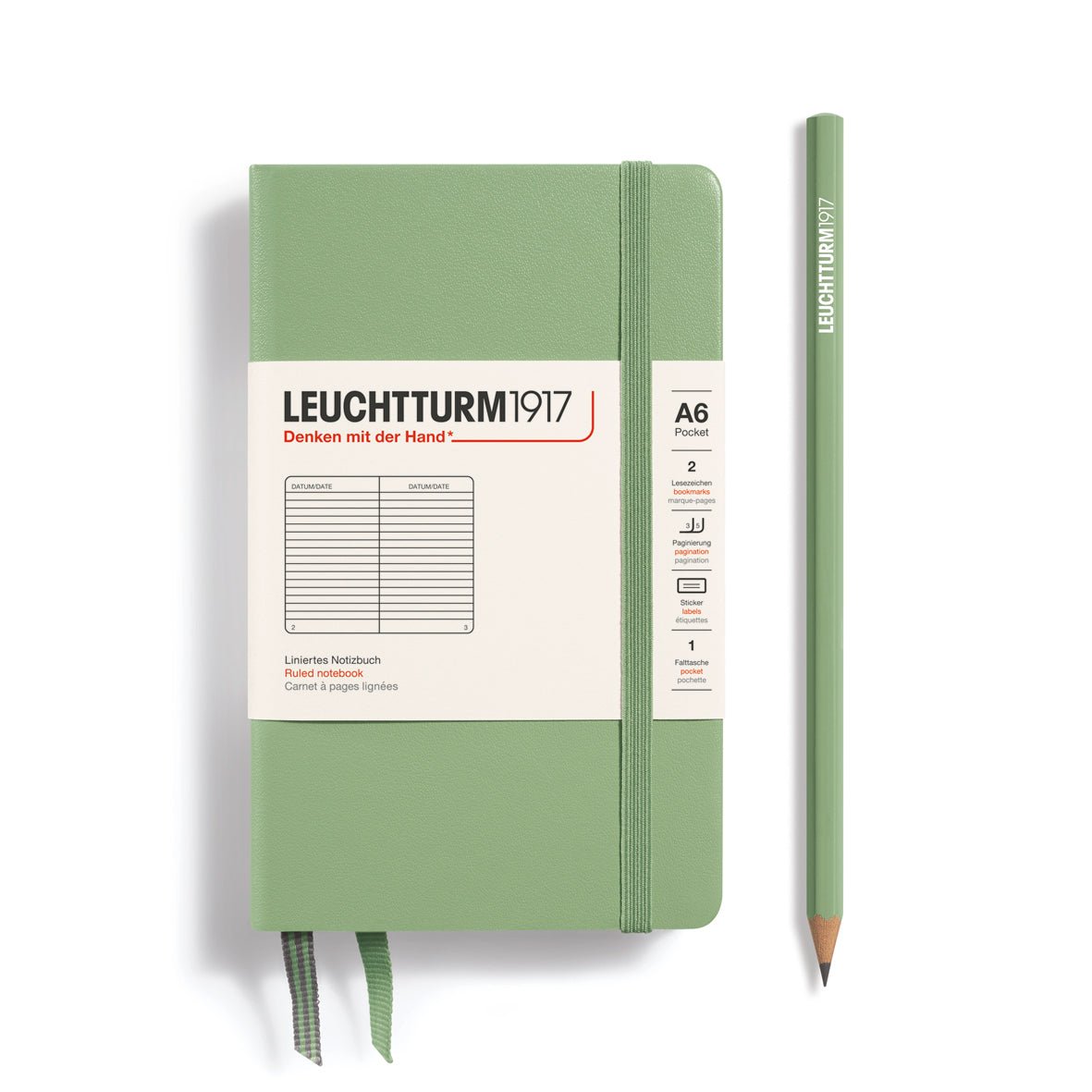 Leuchtturm1917 Hardcover Notebook - Sage - Pocket 3.5 x 6 in (A6) - 187 pages - ruled - The Merri Artist - merriartist.com