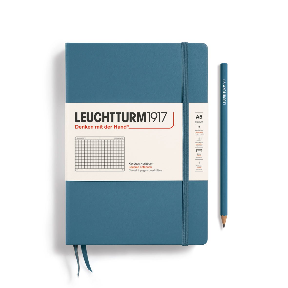 Leuchtturm1917 Hardcover Notebook - Stone Blue - Medium 5.75 x 8.25 inch (A5) - 251 pages - squared - The Merri Artist - merriartist.com