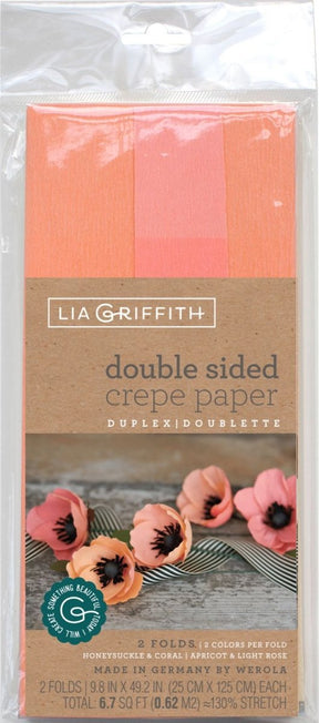 Lia Griffith Double - Sided Extra Fine Crepe Paper - 2 Pack - Honeysuckle/Coral & Apricot/Light Rose - The Merri Artist - merriartist.com
