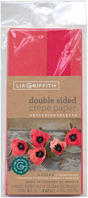 Lia Griffith Double - Sided Extra Fine Crepe Paper - 2 Pack - Strawberry/Tulip Pink & Flamingo/Peony - The Merri Artist - merriartist.com