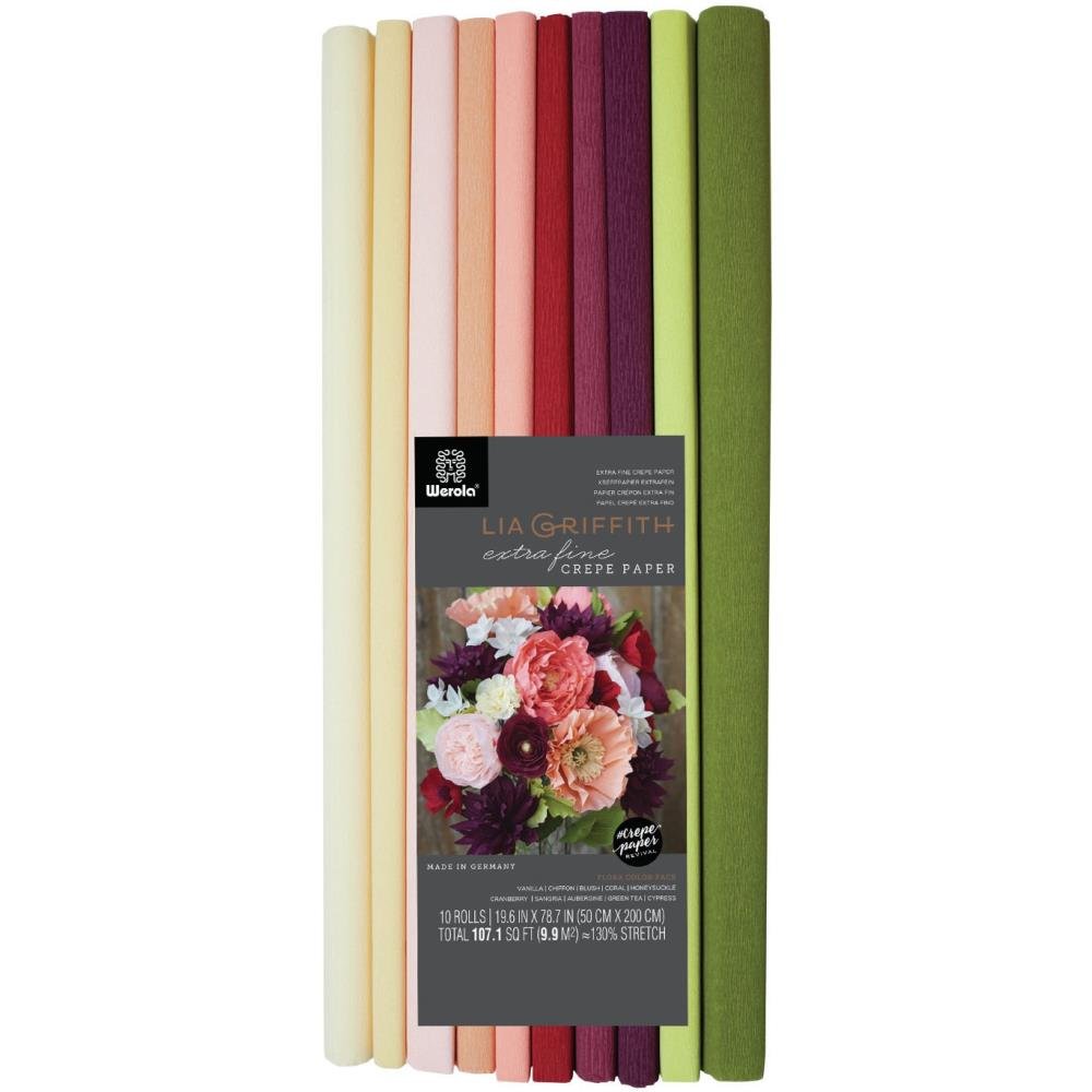 Lia Griffith Extra Fine Crepe Paper Assortment of 10 Sheets - 7.25x19.75 inch - Assorted Colors - The Merri Artist - merriartist.com