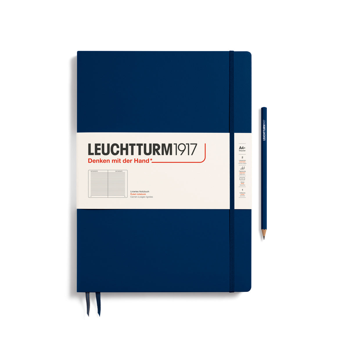 Leuchtturm1917 Hardcover Notebook - Navy - Master Slim 8.75 x 12.5 inch (A4+) - 123 pages - ruled