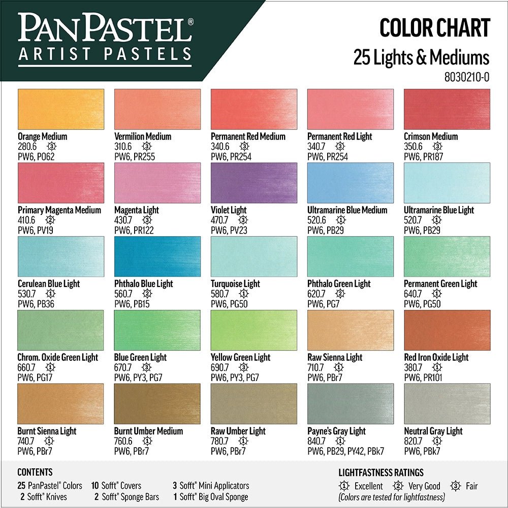 PanPastel Set - 25 Light and Medium Colors - The Merri Artist - merriartist.com