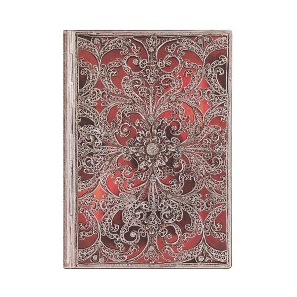 Paperblanks - Silver Filigree Collection - Garnet Softcover Flexis Midi 176 pg Lined - The Merri Artist - merriartist.com