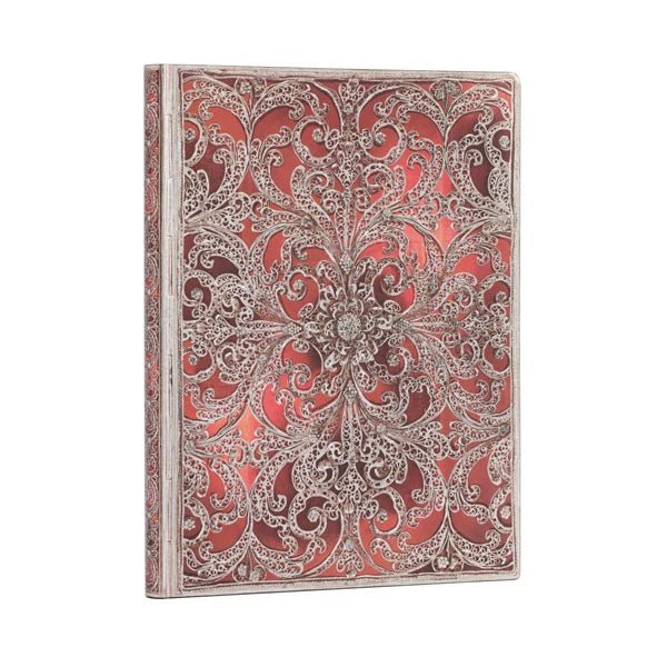 Paperblanks - Silver Filigree Collection - Garnet Softcover Flexis Ultra 176 pg Lined - The Merri Artist - merriartist.com