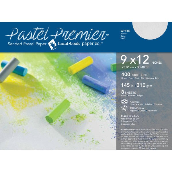 Pastel Premier Sanded Paper - 400 grit White 9X12 Sheets - Pack of 8 - The Merri Artist - merriartist.com