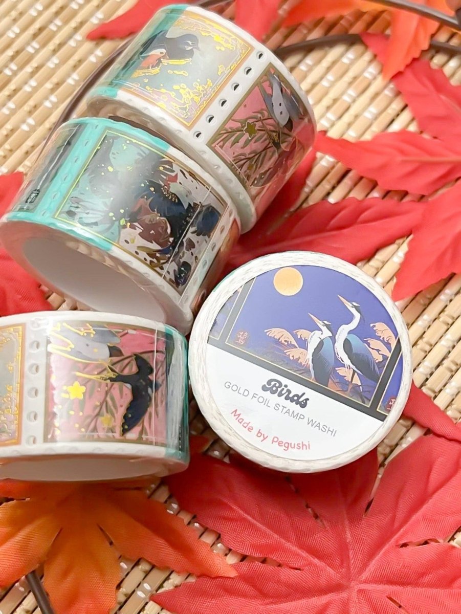 Pegushi - GOLD FOIL Bird Stamp Washi Tape - The Merri Artist - merriartist.com