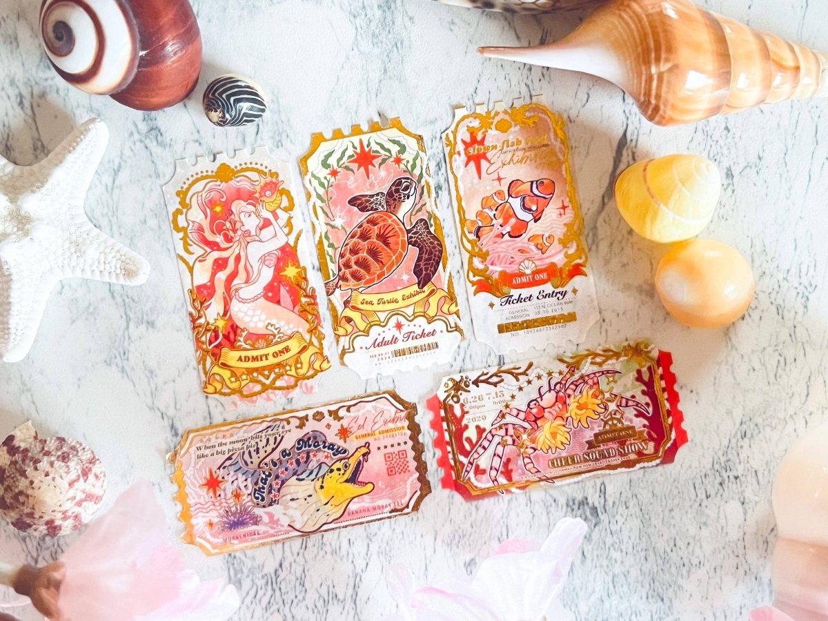 Pegushi - GOLD FOIL Coral Ticket Washi Tape - The Merri Artist - merriartist.com