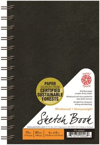 Pentalic Traditional Wirebound Sketchbook 80 sheets - 4" X 6" - The Merri Artist - merriartist.com