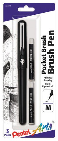 Pentel Arts Pocket Brush Pen with Refills, 1 Pen & 2 Refills - The Merri Artist - merriartist.com