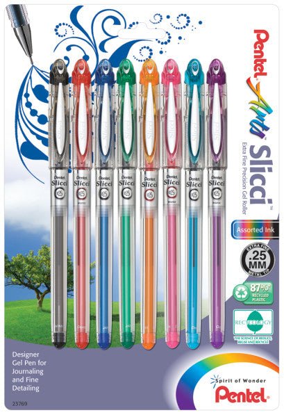 Pentel Arts Slicci (0.25mm) Extra Fine Gel Pen Assorted Ink - 8-Pk - The Merri Artist - merriartist.com