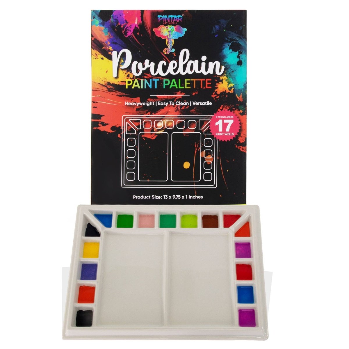Pintar 17 - Well Ceramic Watercolor Paint Palette Tray 13"x9.8" - The Merri Artist - merriartist.com