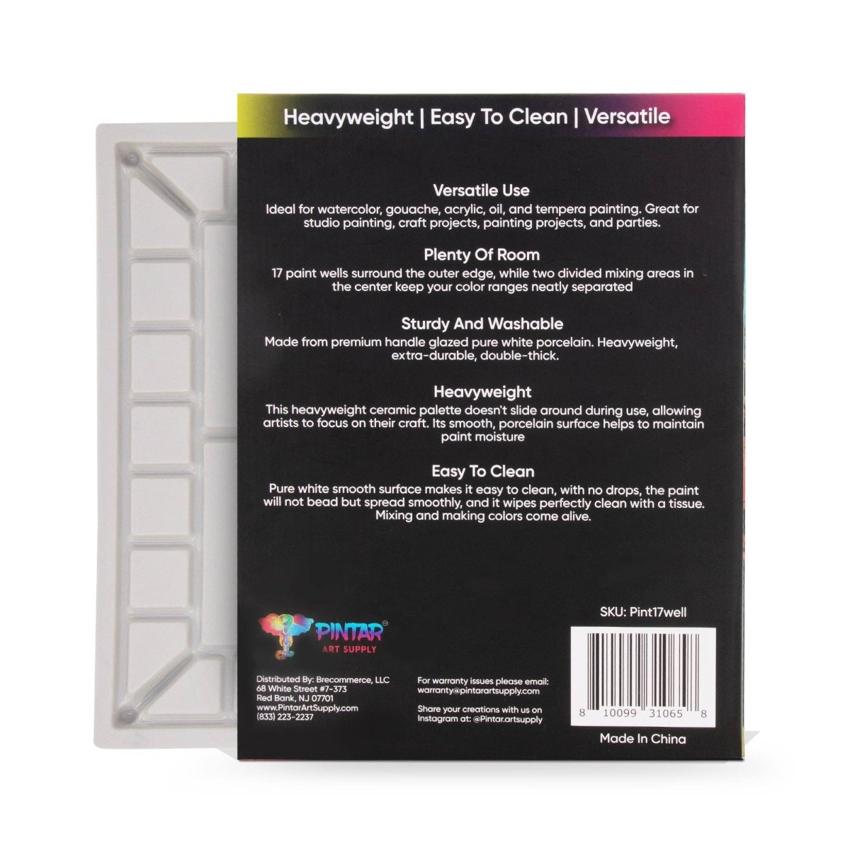 Pintar 17 - Well Ceramic Watercolor Paint Palette Tray 13"x9.8" - The Merri Artist - merriartist.com