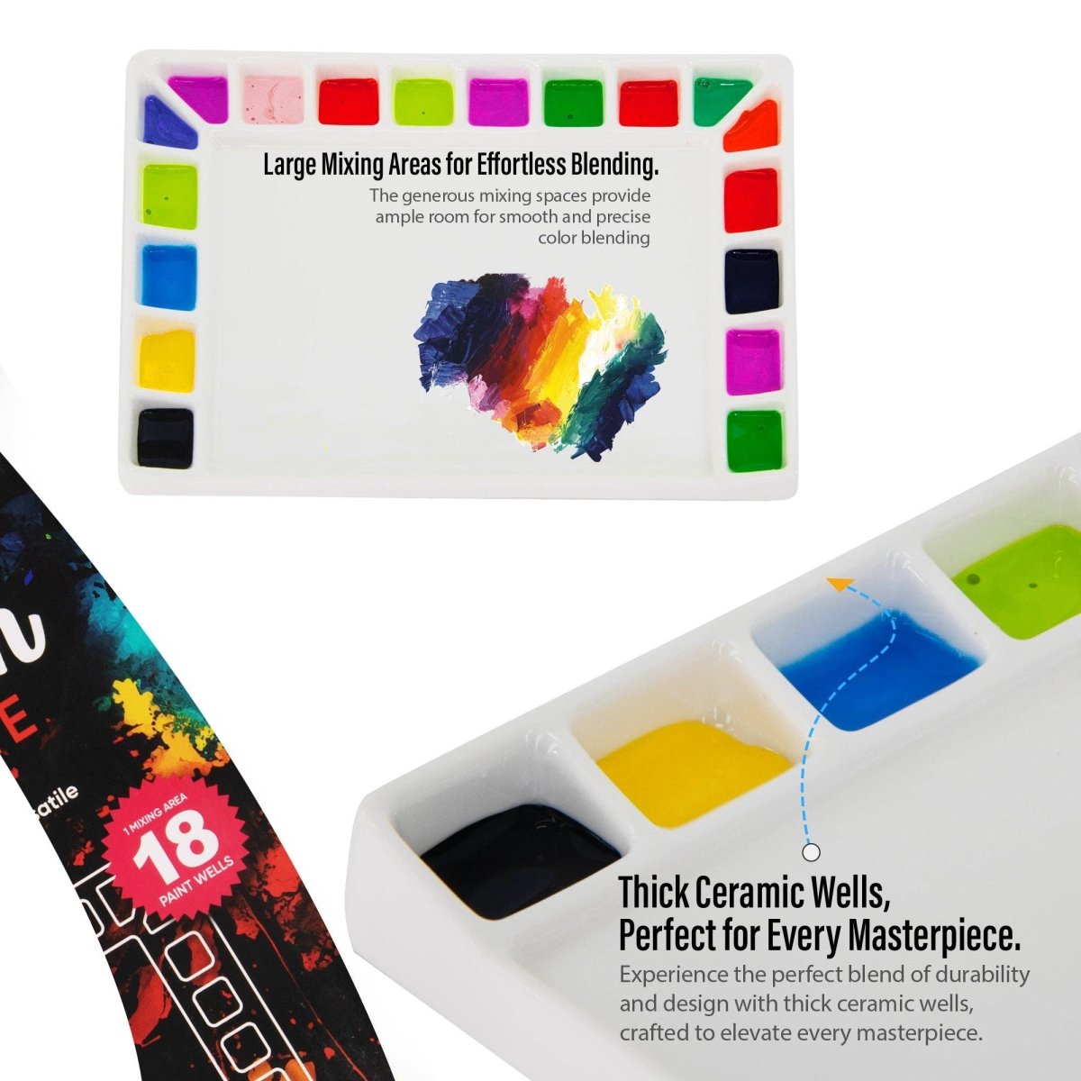 Pintar Art Supply - Pintar 18 - Well Ceramic Palette for All Water - Based Paints - The Merri Artist - merriartist.com