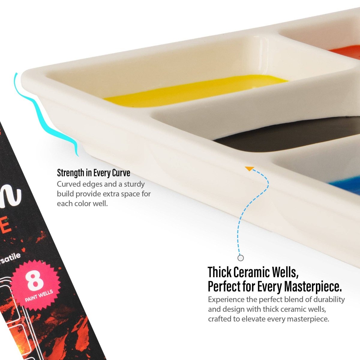 Pintar Art Supply - Pintar 8 - Well Ceramic Palette for All Water - Based Paints - The Merri Artist - merriartist.com