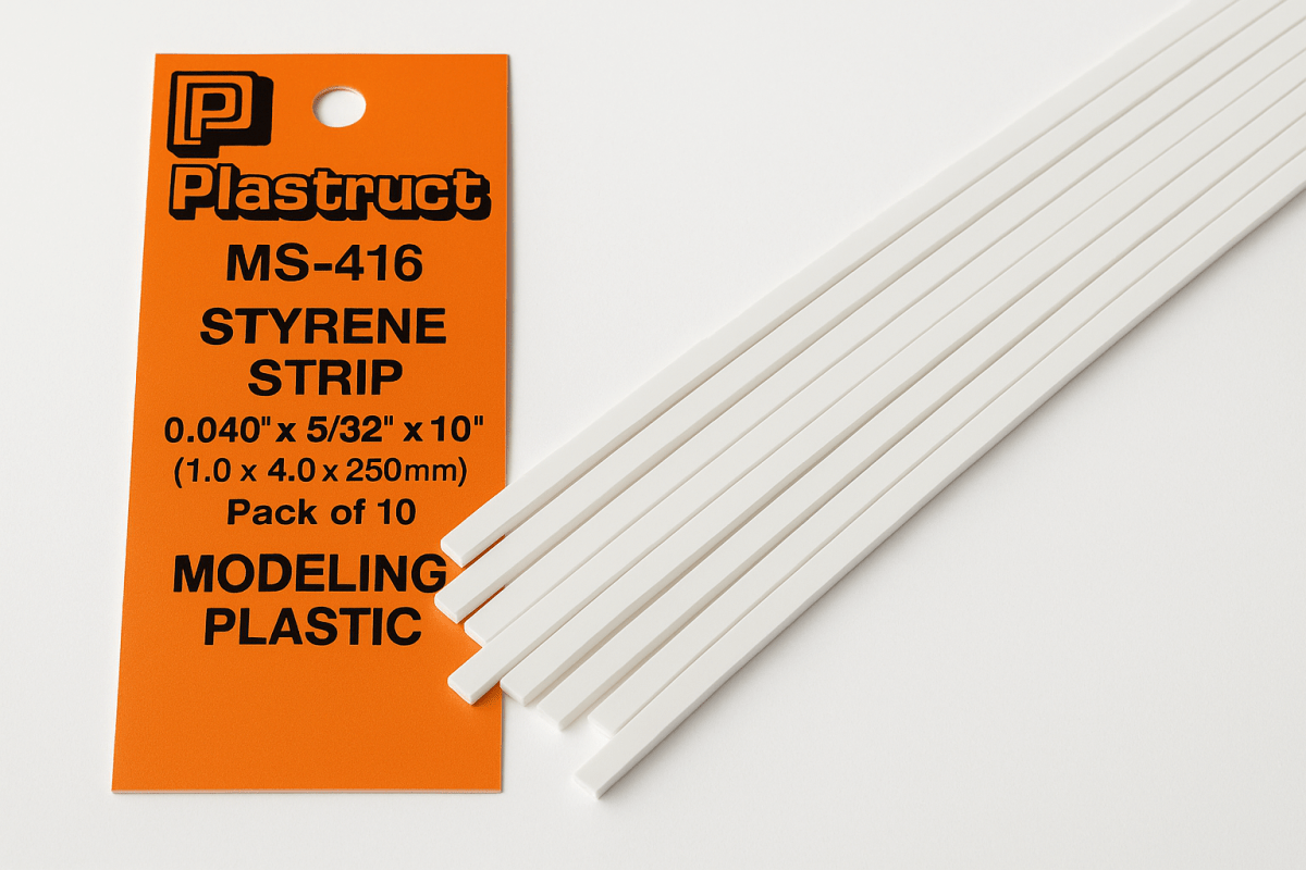 Plastruct MS - 416 Styrene Strip 0.040" x 5/32" x 10" - Pack of 10 - The Merri Artist - merriartist.com